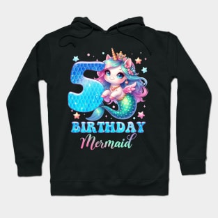 Unicorn Mermaid 5th Birthday 5 Year Old Party Girls B-day Gift For Girls Kids Hoodie